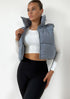 FOLD AWAY HODDED SLEEVELESS PADDED CROPPED PUFFER GILET - GREY